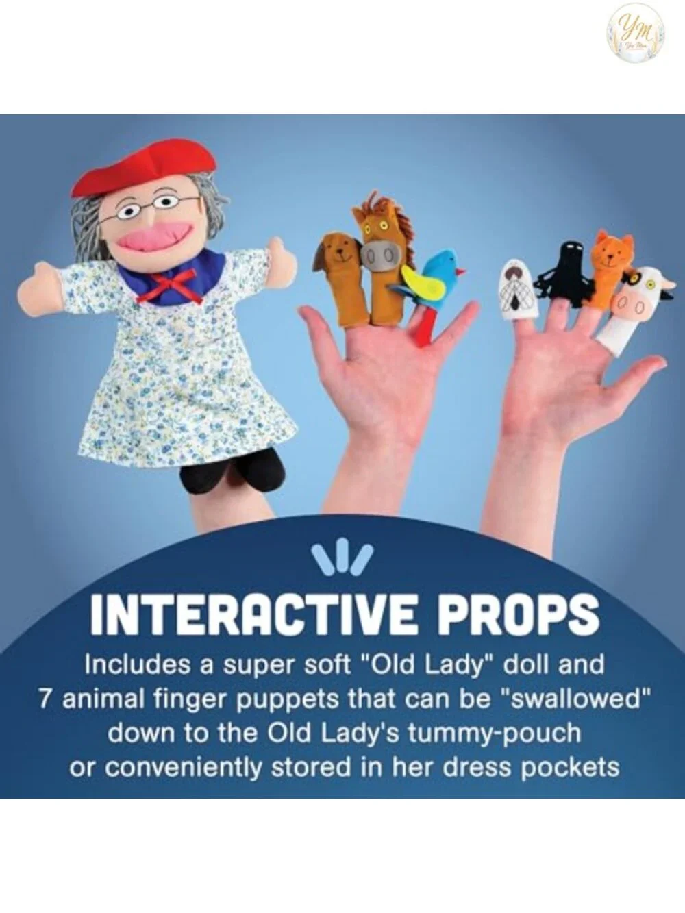 Finger Puppet Set with Plush Old Lady Doll Storytelling Props for Kids